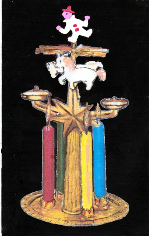 colored candles and chimes